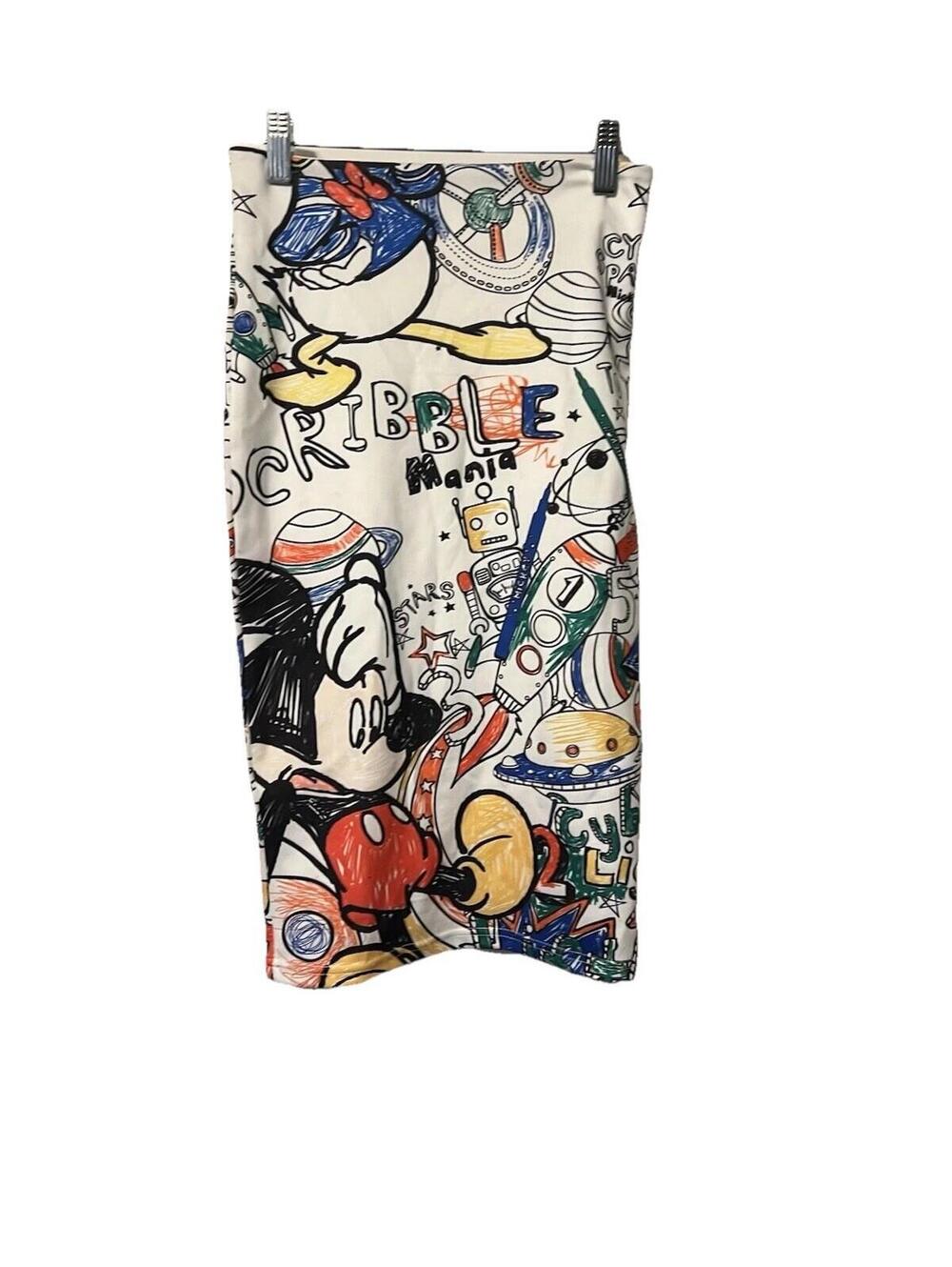 Vtg Disney Scribble Mania Mickey Mouse Donald Duck Graffiti Pencil Skirt Y2K  s